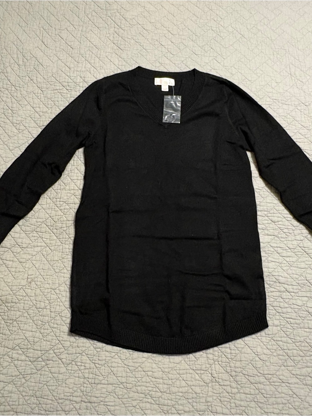 Belle by Kim Gravel Women's Top Knit V-Neck Sweater Black XXS